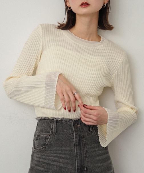 『洗濯可』スパンコールバイカラーコンパクトセーター