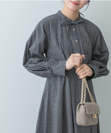 F by ROSSO　チェックリボンシャツワンピース