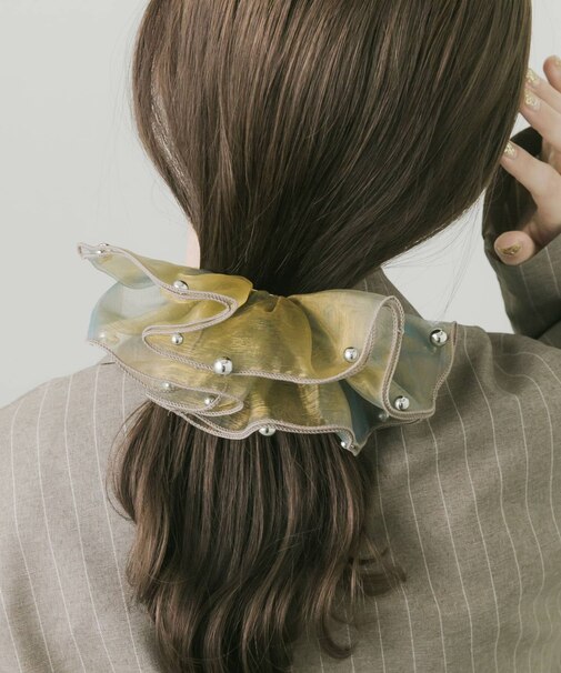 メタルボールシアーフリルボリュームバレッタ