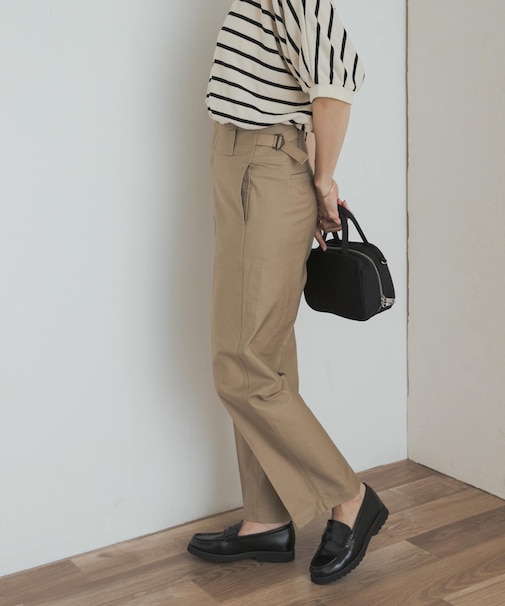 サイドベルトストレートパンツ
