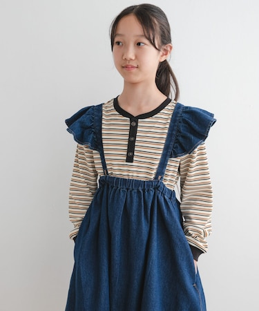 『WEB／一部店舗限定サイズ』ワッフルボーダーロングTシャツ(KIDS)