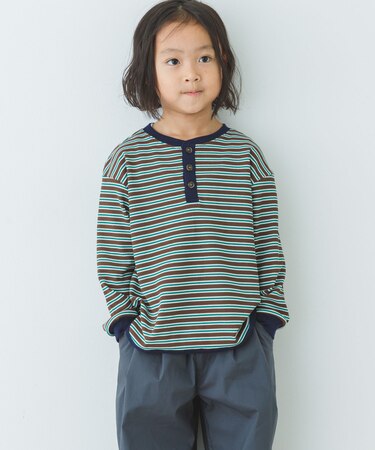『WEB/一部店舗限定サイズ』ワッフルボーダーロングTシャツ(KIDS)
