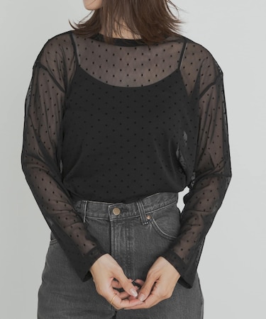 mizuiro ind　mesh dots crew neck pullover