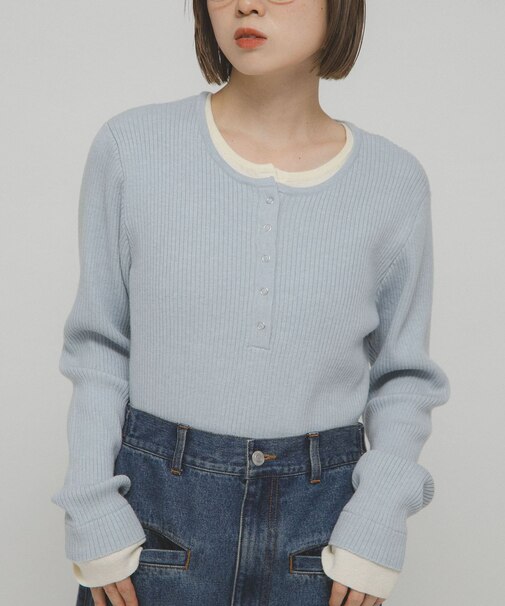 レイヤードライクヘンリーニット