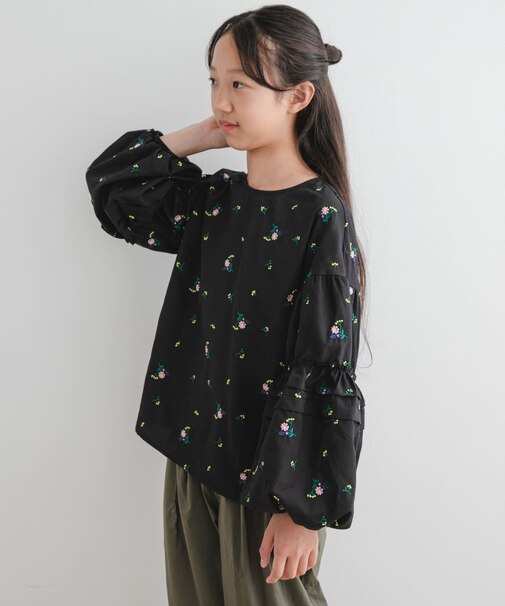 『WEB／一部店舗限定』フラワー刺繍袖ボリュームブラウス(KIDS)