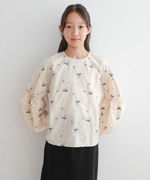 『WEB／一部店舗限定』フラワー刺繍袖ボリュームブラウス(KIDS)