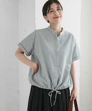 ストライプドロストバンドカラーシャツ