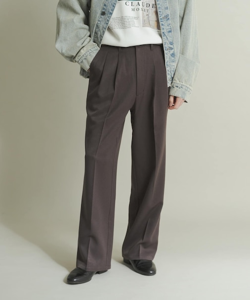 ウールライクダブルタックワイドパンツ