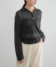 ヘアリーポロ衿付きニット
