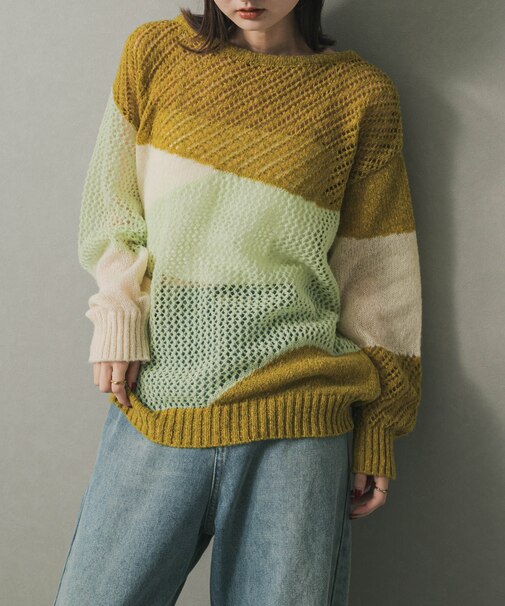 パッチワークメッシュセーター