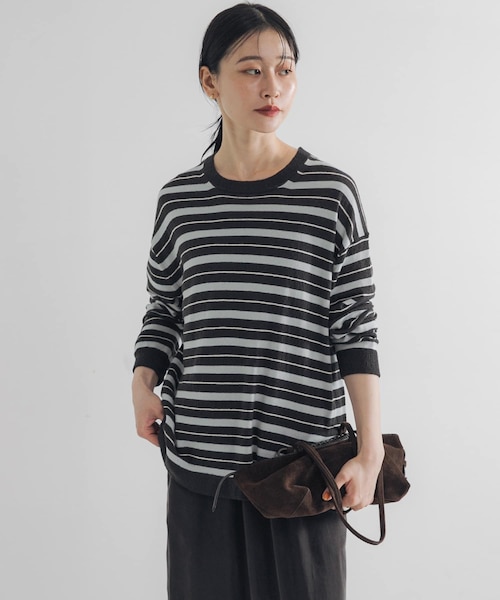 美品 バトナー クルーネックニット 2 ボーダー DESCENDANT(ディセンダント) 25SSNALU CREW NECK KNITボーダー