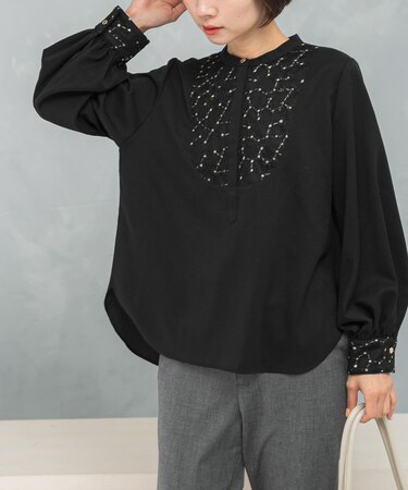 ウォッシャブルフラワー刺繍レースブラウス