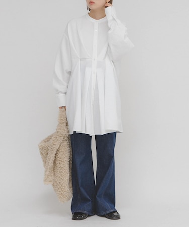 ウエストタックロングシャツ