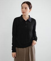 ウールジャガードシャツカラートップス