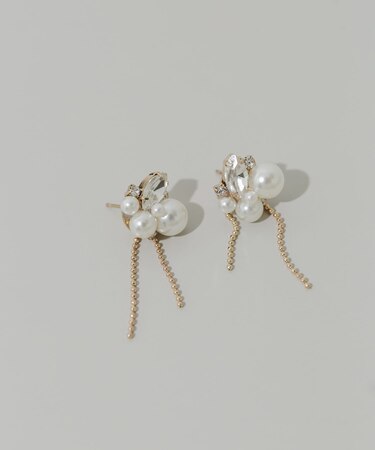 パールビジューチェーンピアス