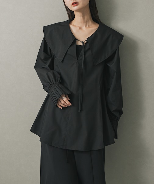 ビッグカラーカフスプリーツブラウス