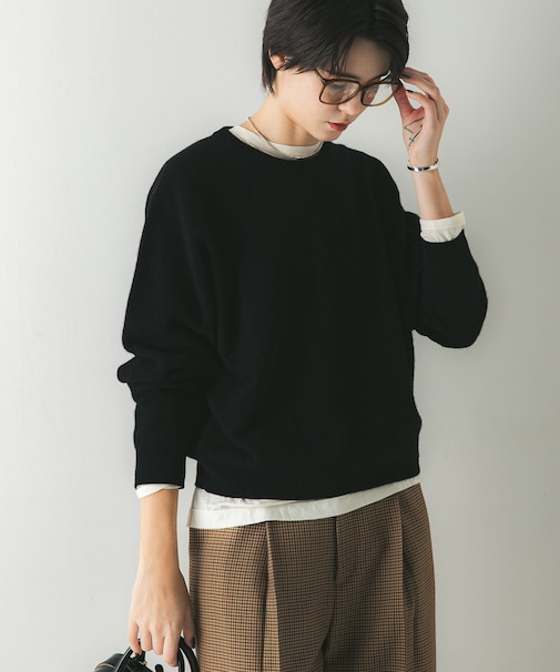 ウール100 クルーネックソフトニット