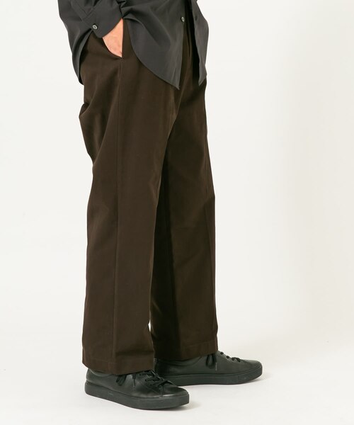 【DARK BROWN】『XLサイズあり』ストレッチモールスキン1タックワイドスラックス アーバンリサーチ ロッソ URBAN RESEARCH ROSSO 『XLサイズあり