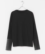 袖ドット柄切替ロングTシャツ