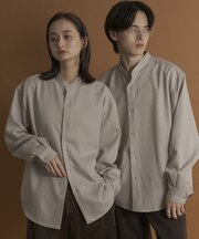 ウールライクバンドカラールーズシャツ