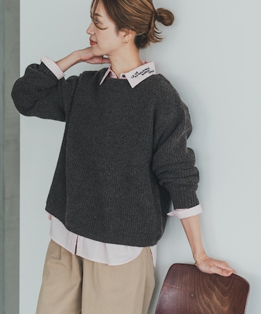 ハミルトンウール畦ボートネックプルオーバー