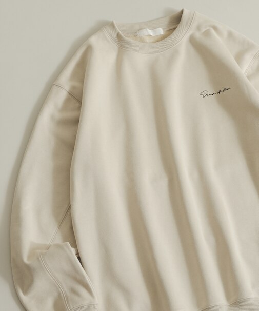 『ユニセックス』シシュウフェイクスエードクルーネックスウェット