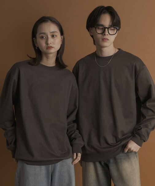 フェイクスエードクルーネックスウェット