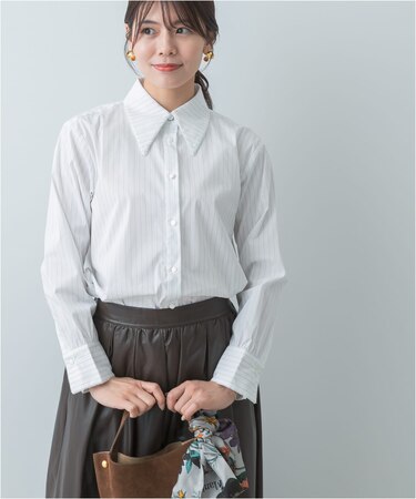 F by ROSSO トリミングレースビッグカラーシャツ