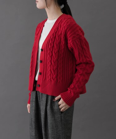 FORK&SPOON　ケーブルVネックカーディガン