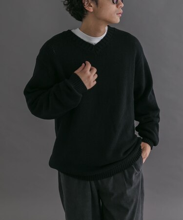 FORK&SPOON コットンウールVネックニット