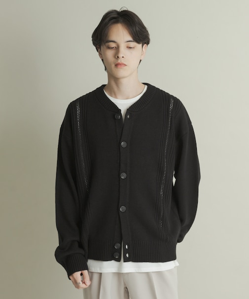 ハリヌキケーブルニットカーディガン