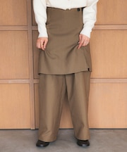 ウールブレンドチェックワイドパンツ