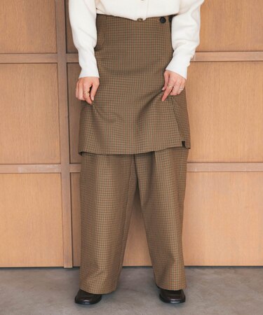ウールブレンドチェックワイドパンツ