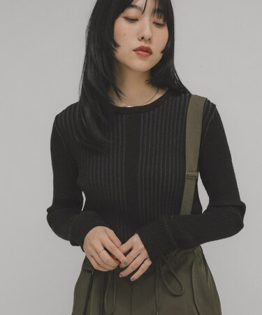 illi　ランダムRIBクルーネックニット