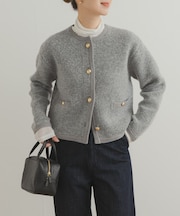 ノーカラーニットカーディガン