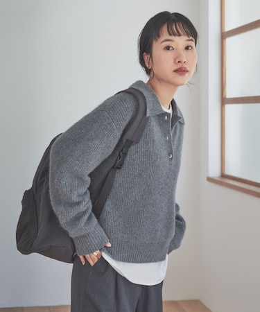 FOX混衿付き畦ニット