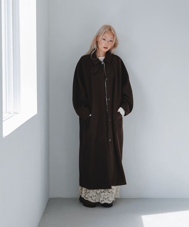 ステンカラーコクーンロングコート