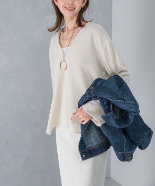 Vネックモールラメプルオーバー