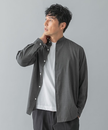 『蓄熱 ／ XLサイズあり』アーバンリラックスサーモネルバンドカラーシャツ