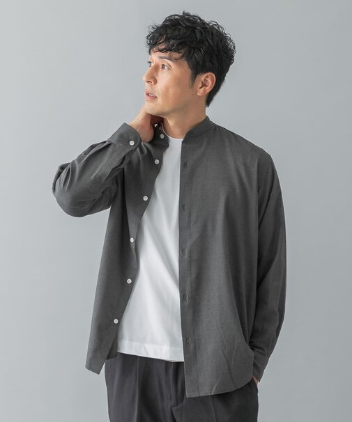 『蓄熱 ／ XLサイズあり』アーバンリラックスサーモネルバンドカラーシャツ