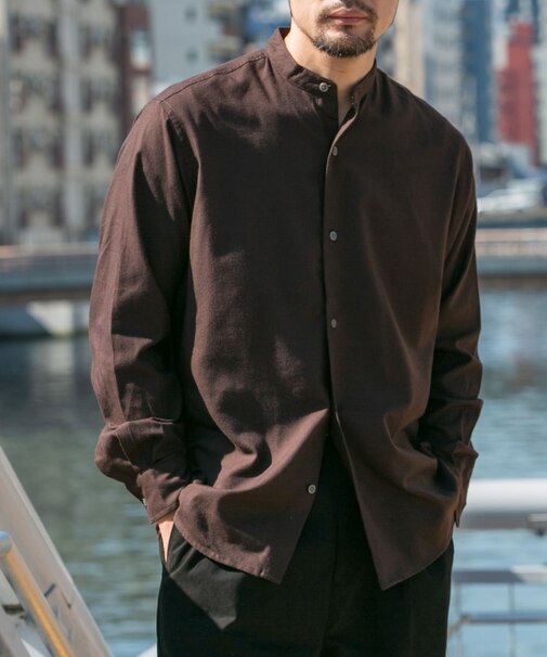 『蓄熱 ／ XLサイズあり』アーバンリラックスサーモネルバンドカラーシャツ