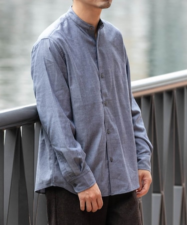 『蓄熱 ／ XLサイズあり』アーバンリラックスサーモネルバンドカラーシャツ