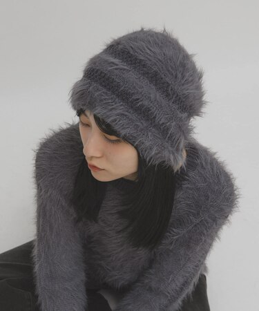 ラインデザインシャギーニットビーニー