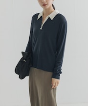 ウールジャージーポロ衿トップス