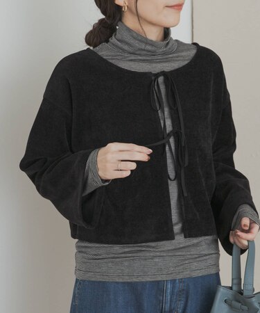 ベロアリボンカットカーディガン