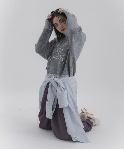 ロゴシシュウバイカラーリブニット