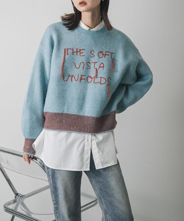 ロゴシシュウバイカラーリブニット