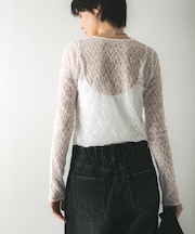 ストレッチレースクルーネックブラウス