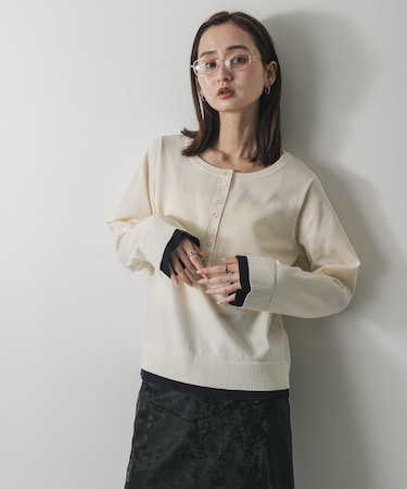 ヘンリーネックレイヤードセーター