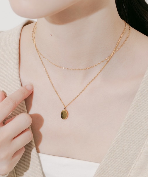 ステンレスオーバルトップ2セットネックレス